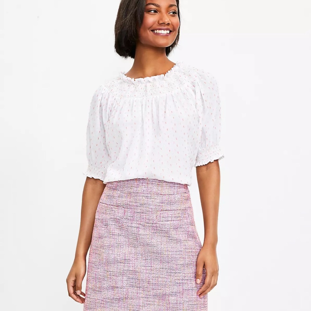 LOFT Pink and White Mini Pencil Skirt